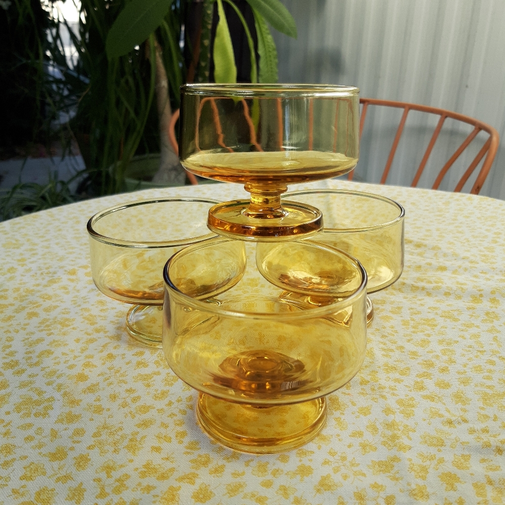 Vintage 1970's Amber Footed Dessert Cups